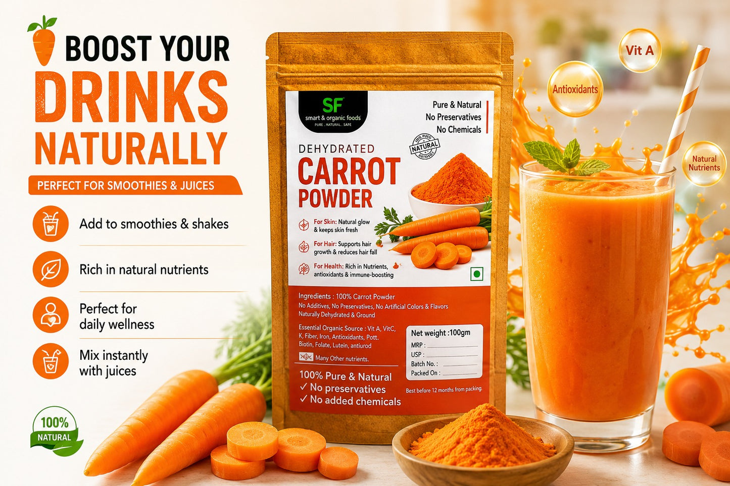 Carrot Powder 100gm - Natural Skin & Hair Care Superfood