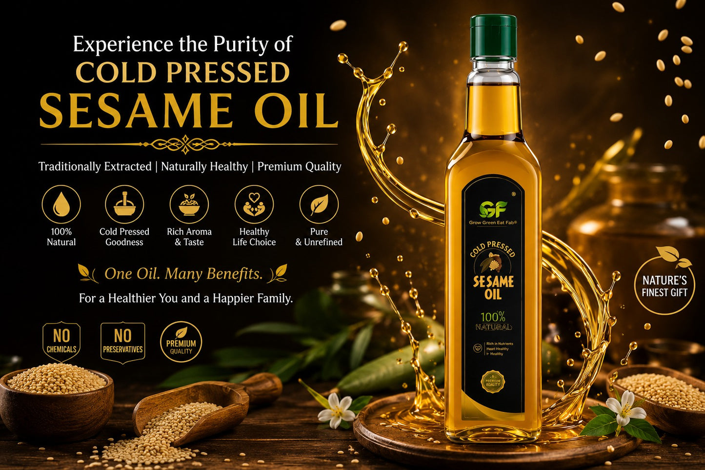Cold Pressed Sesame Oil - 100% Pure Gingelly Oil