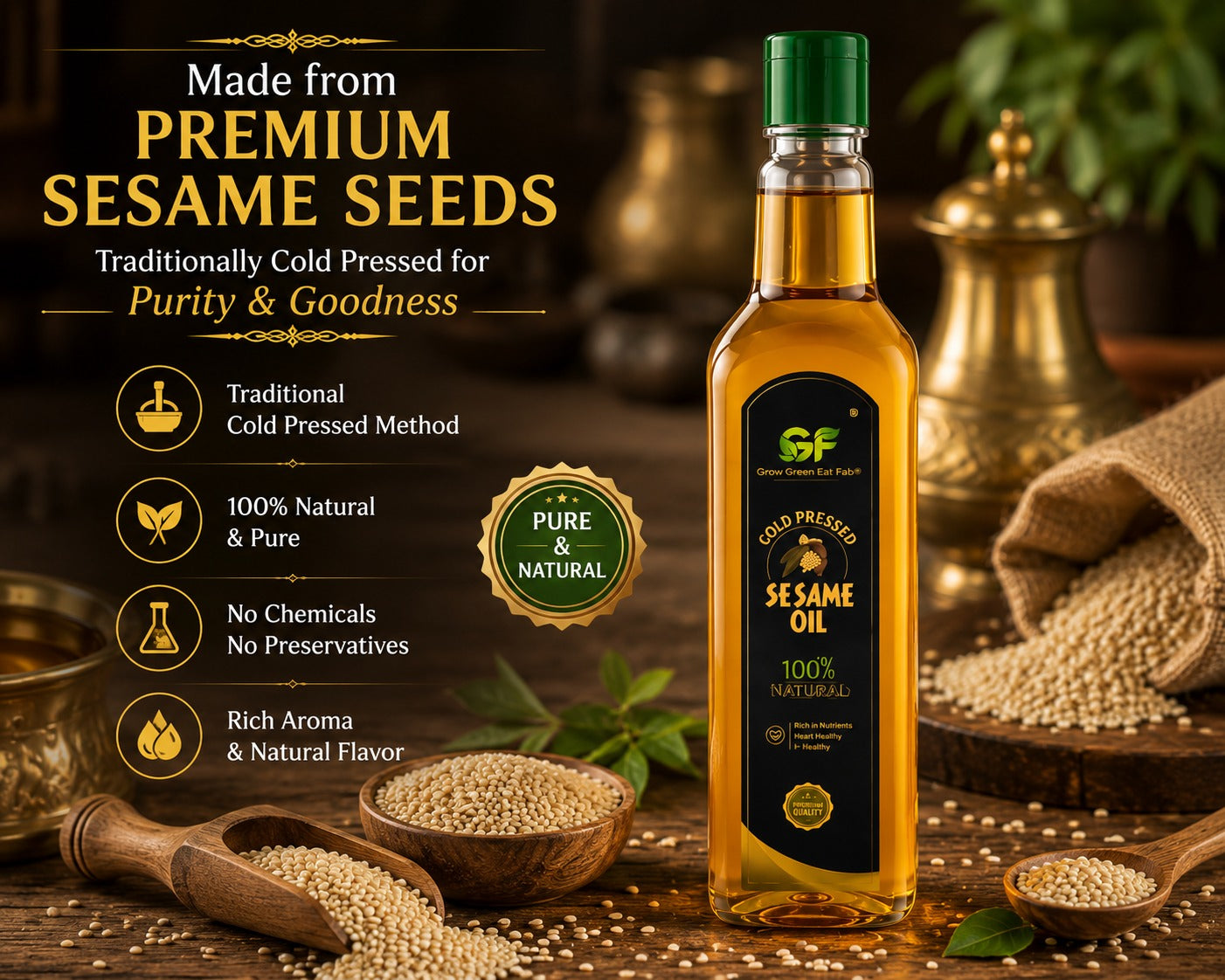 Cold Pressed Sesame Oil - 100% Pure Gingelly Oil