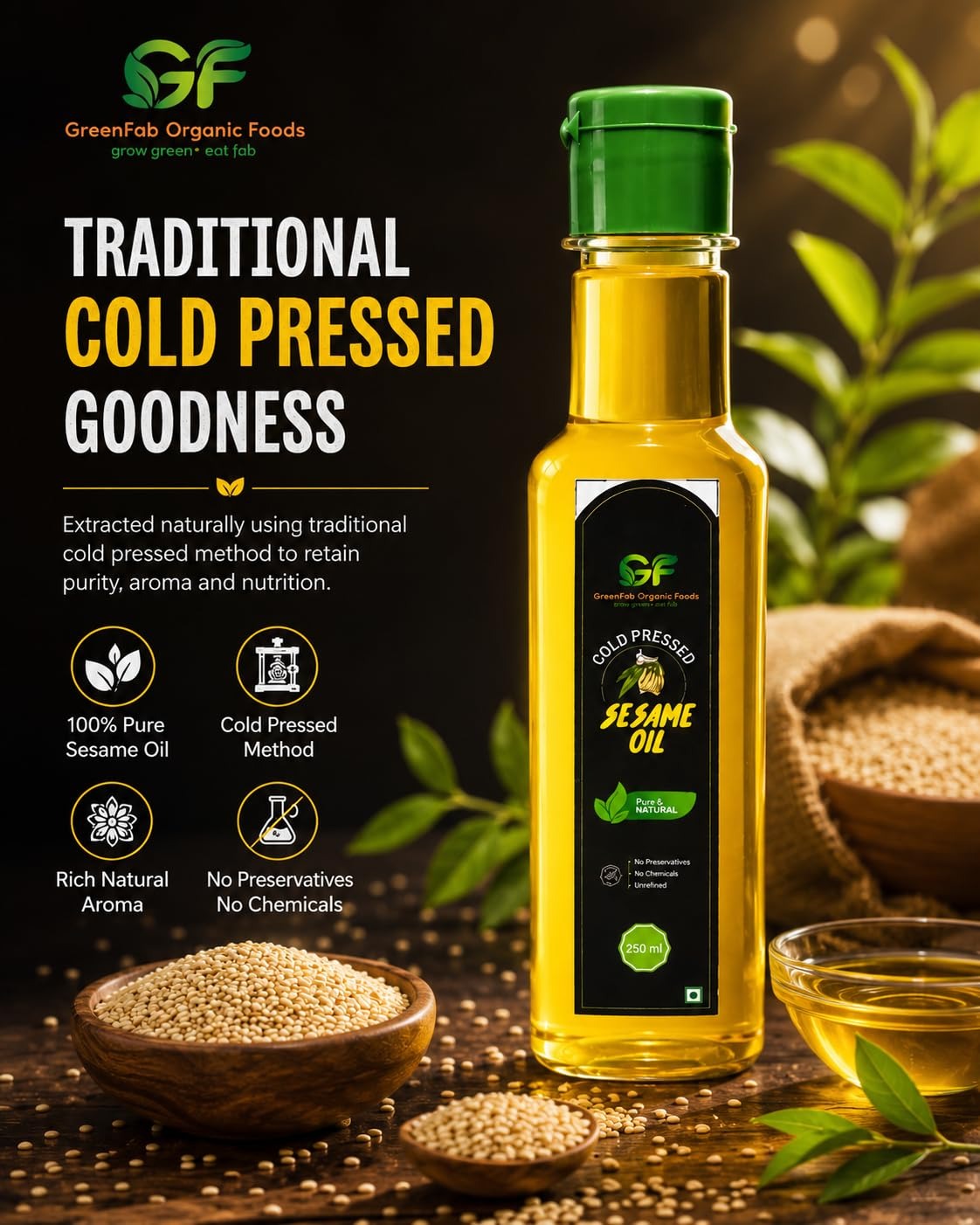 Cold Pressed Sesame Oil - 100% Pure Gingelly Oil