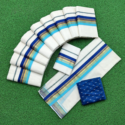 Elegant Cotton Kasavu Set Mundu with Dual-Tone Border