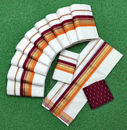 Elegant Cotton Kasavu Set Mundu with Dual-Tone Border