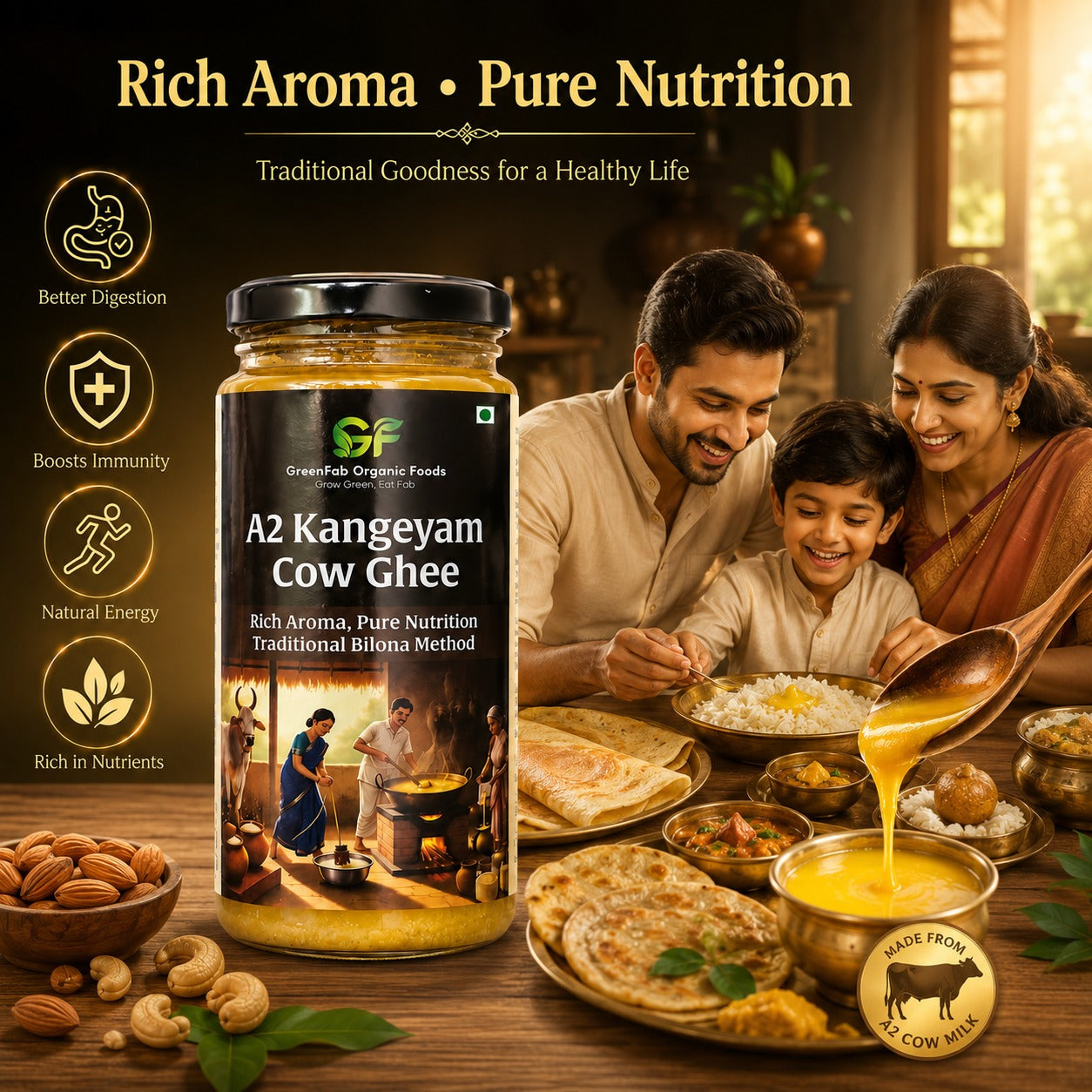 A2 Kangeyam Cow Ghee - Traditional Bilona Method Desi Ghee
