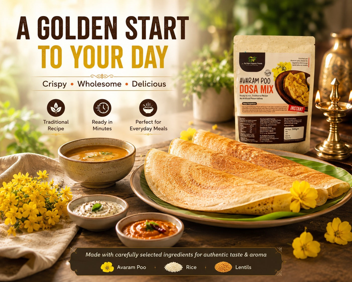 Avarampoo Dosa Mix - Diabetic-Friendly Instant Breakfast