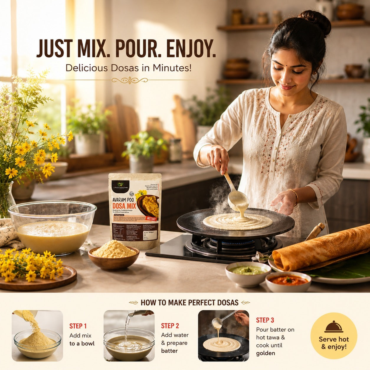 Avarampoo Dosa Mix - Diabetic-Friendly Instant Breakfast